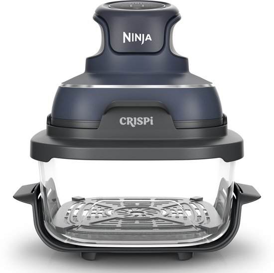 Ninja CRISPi 4-in-1 compact glazen kooksysteem - Airfryer, Roast, Recrisp, Keep Warm - Inclusief twee glazen schalen van 3.8L en 1.4L en bijpassende deksels - 2 Crisper-Plates - Blauw - FN101EUGY