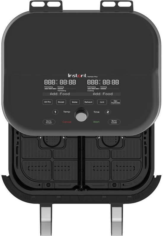 Instant Vortex Plus VersaZone Airfryer 8,5 L - RVS ClearCook Raam - Dubbele Mand of XXL Enkele Zone - 8-in-1 met SyncCook en SyncFinish - EvenCrisp Luchtstroom - Energiezuinig en Stille Werking
