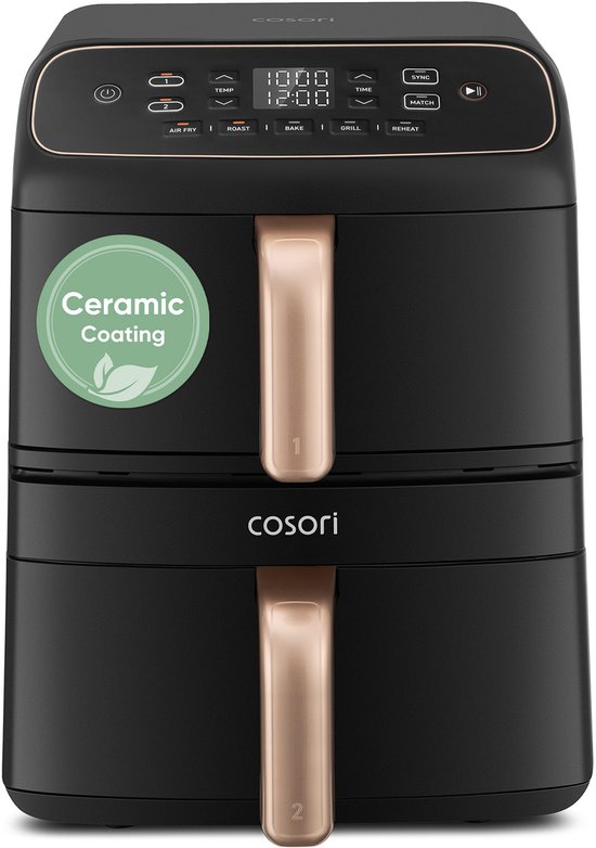 Cosori TurboTower Compact airfryer - Keramische anti-aanbaklaag - Dubbele heteluchtfriteuse - 8.6 liter
