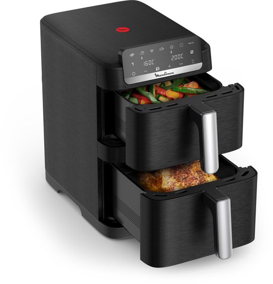Moulinex Easy Fry Crispy Stack EZ7528F0 – Dual airfryer 10L – EvenFry technologie – Sync modus – 7 programma’s – Compacte heteluchtfriteuse