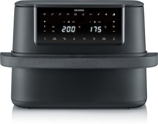 Severin FR 2490 Black Line Flex Heteluchtfriteuse XXL – 9 Liter – Dual Zone – Sync Cook & Sync Finish – 11 Programma’s – 2600W – Zwart