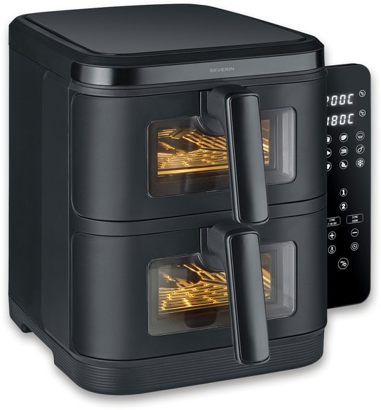 Severin FR 2468 S-Fry Duo Stack - Dubbele Airfryer- Heteluchtfriteuse - 2x 5,5 Liter boven elkaar - Ruimtebesparend