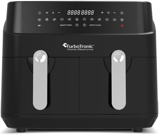 Turbotronic DAF5 Dubbele Airfryer XXL DualChef - 9L - Heteluchtfriteuse - Dubbele Mand - 2 x 4.5L - 50ºC tot 200ºC - 12 Kookprogramma's - Zwart