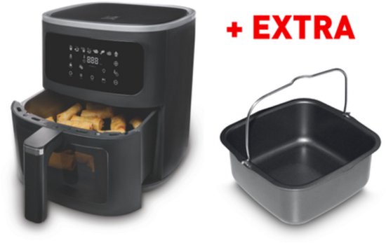 FRITEL Airfryer SnackTastic® 7520 – Airfryer XL Incl. Extra Cakevorm - Heteluchtfriteuse 6L – 1500W – Voor 2-6 Personen – Digitaal Touchscreen – Airfryer met Kijkvenster & Verlichting – 8 Programma’s – PFAS-vrij – Zwart – Met Bakvorm voor Cake