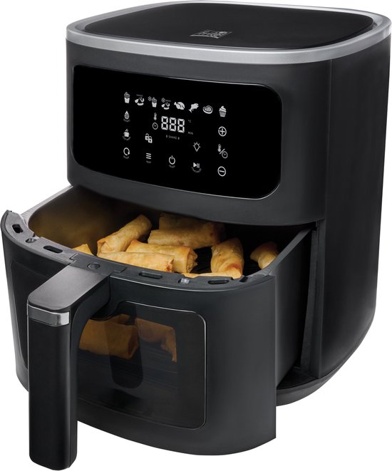 FRITEL Airfryer SnackTastic® 7620 – Heteluchtfriteuse 8L - Airfryer XXL – 1700W – Voor 1-8 Personen – Touchscreen – Airfryer met Kijkvenster & Verlichting – 8 Programma’s – PFAS-vrij – Zwart