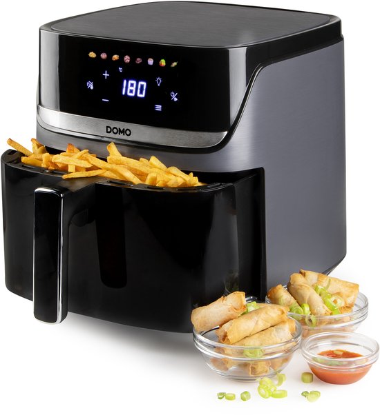 DOMO DO551FR Heteluchtfriteuse “DuoGrill” - Airfryer met Kijkvenster - Dual Heating - 8 Programma’s - 8 L - 2 kg Friet - Zwart