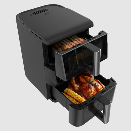 Cecotec 2000 W 10 L Airfryer – Cecofry DuoLevel 10000 DuoSize Window, Digitale Airfryer zonder olie met gestapelde dubbele manden (3,5 L & 6,5 L), 10 voorinstellingen, touchpaneel