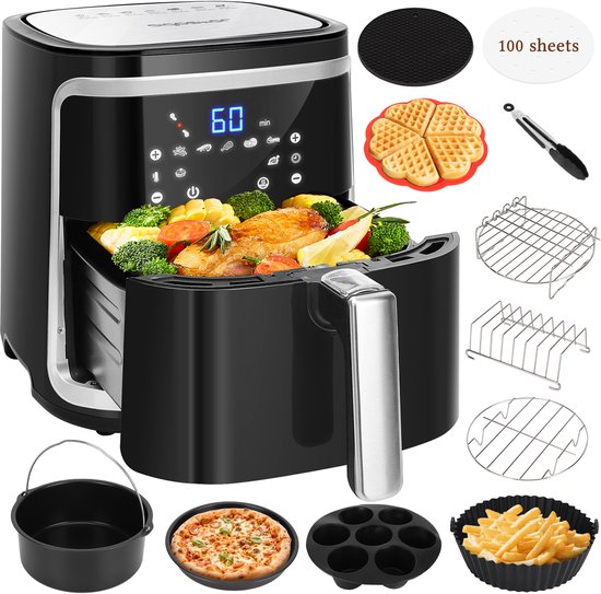 Aigostar Airfryer XXL - met Airfryer Accessoires set - Heteluchtfriteuse - 7 liter - Digitaal display - 1600 gr friet - Inclusief airfryer kookboek - 7 programma's - 1900 W