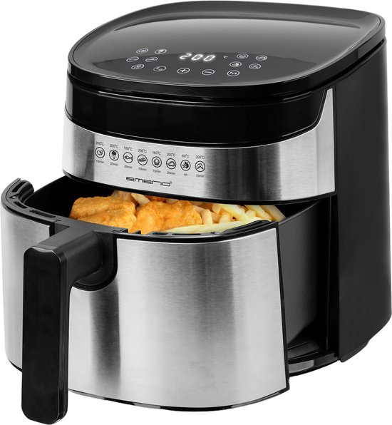 Emerio Airfryer XL 1300W - 4,5 Liter Heteluchtfriteuse - Regelbare thermostaat 60ºC tot 200ºC - 8 Kookprogramma's - AF-129084 Zwart