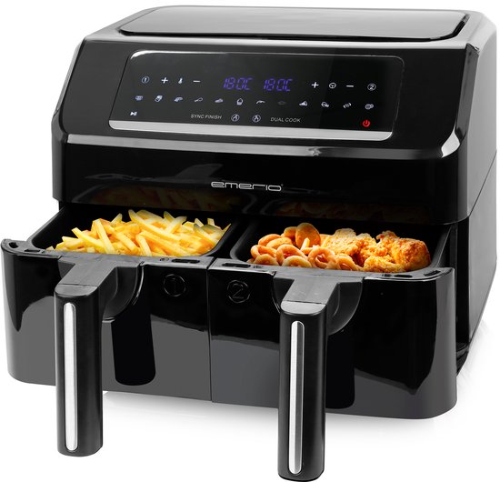 Emerio Dubbele Heteluchtfriteuse 2600W - 2x3.6L - Dual zone - Digitaal display - 50-200ºC - Timer - Sync Function - Zwart AF-130376.1