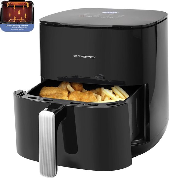 Emerio AF-131797.1 - grote digitale heteluchtfriteuse met dubbel verwarmingselement, niet meer tussentijds schudden en sneller klaar, 5,0 liter inhoud, 8 automatische programma's, Cool Touch, BPA-vrij, snel opwarmen, 2000 W
