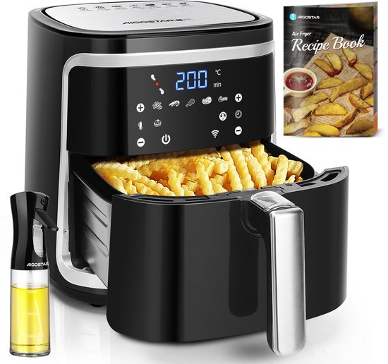 Aigostar Airfryer XXL - met Olijfolie Sprayer - Heteluchtfriteuse - 7 liter - Digitaal display - 1600 gr friet - Inclusief airfryer kookboek - 7 programma's - 1900 W - Zwart