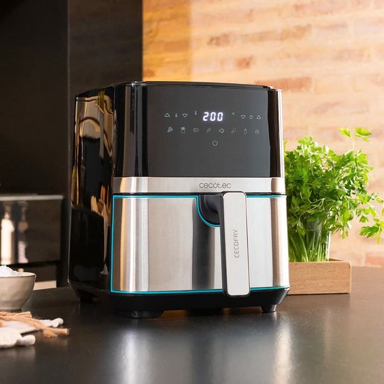 Cecotec Heißluftfritteuse 5,5 L Cecofry Full Inox 5500 Pro. 1700 W, Kompaktes und Digitale, Diät-Fritteuse, Edelstahlausführung, ölfrei, PerfectCook-Technologie, Thermostat, 8 Modi