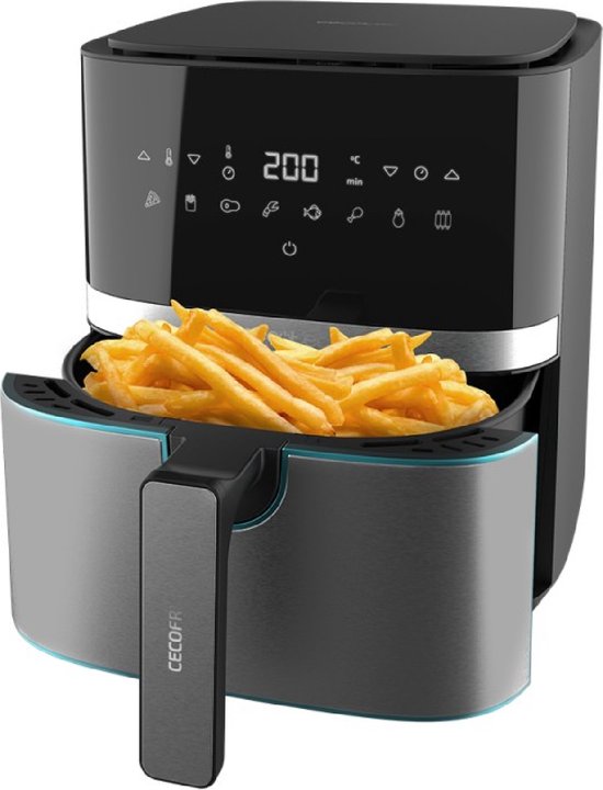 Cecotec Heißluftfritteuse 5,5 L Cecofry Full InoxBlack Pro 5500. 1700 W, Fritteuse ohne Öl, Diät und Digital, Touchpad, Edelstahl-Finish, PerfectCook-Technologie, Thermostat, 8 Modi