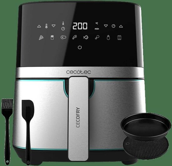 Cecotec Cecofry Full Inox 5500 Pro Heteluchtfriteuse, 5,5 liter, 1700 W, compact en digitaal, dieetfriteuse, roestvrij stalen uitvoering, olievrij, PerfectCook-technologie, thermostaat, 8 modi