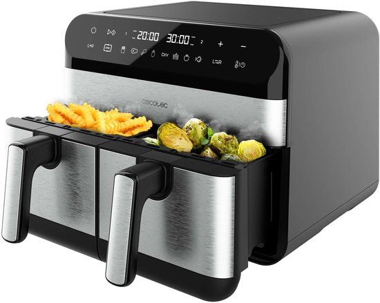 Cecotec Heißluftfritteuse 9 L CecoFry Advance Double. 2850 W, Kompakte, Digitale und ölfreie Diätfritteuse, zwei Körben mit Doppelter Temperatur und PerfectCook-Technologie