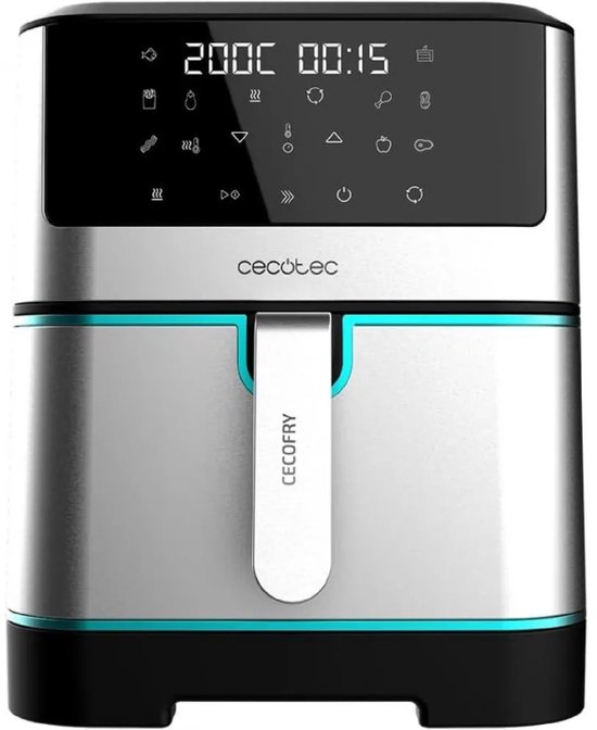 Cecotec Heißluftfritteuse ohne Öl 8 L Cecofry Supreme 8000 Air Fryer. 1800 W, Touchscreen, 30º-200 ºC, 10 voreingestellte Modi, Vorheizfunktion, Alarm, Edelstahl-Finish