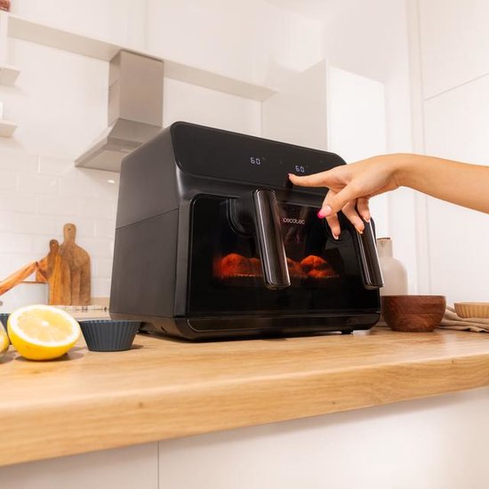 Cecotec Heißluftfritteuse ohne Öl 9L Air Fryer Cecofry Advance 9000 Window. 2200W, Bewegliche Trennwand, Duale Temperatur von 80-200ºC, Fenster und PerfectCook-Technologie
