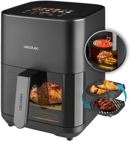 Cecotec Heißluftfritteuse ohne Öl - 4L - Grillplatte - Grill - Doppelte Heizelemente - Air Fryer Cecofry&Grill Duoheat 4000. 1900W, Bewegliche Trennwand, Temperaturregelung 40-200°C, 10 Menüs