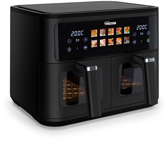 Dubbele Airfryer 9L – 2 Manden – 10 Programma’s – 2500W – Digitaal Touchscreen – Tristar FR-9075 – Zwart