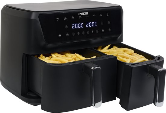 Princess 182470 Dubbele Airfryer - 6,5L + 4,5L inhoud - 2700 W - XXL - 11 liter - 8 programma's - Dubbele heteluchtfriteuse - Digitaal bedieningspaneel - 80 tot 200 Graden