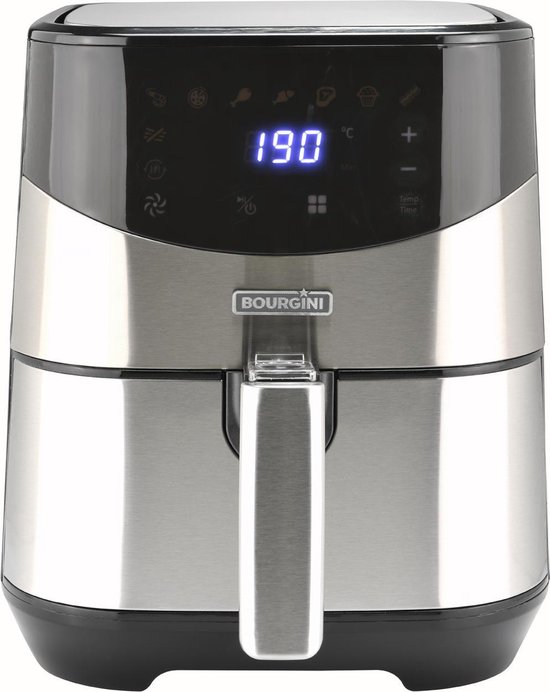 Airfryer XXL - Bourgini Heteluchtfriteuse - Digitaal display met touch control - 4 Liter inhoud / geschikt voor 1kg friet - Metalen behuizing- Bak met 65% minder vet