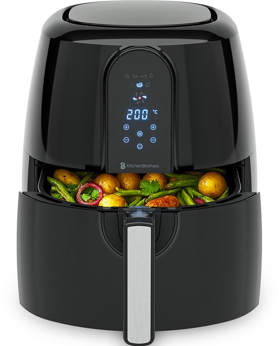 KitchenBrothers Airfryer XL - PFAS-Vrij - 1890W - Heteluchtfriteuse XXL - 7,2L Inhoud - 80ºC tot 200ºC - Zwart