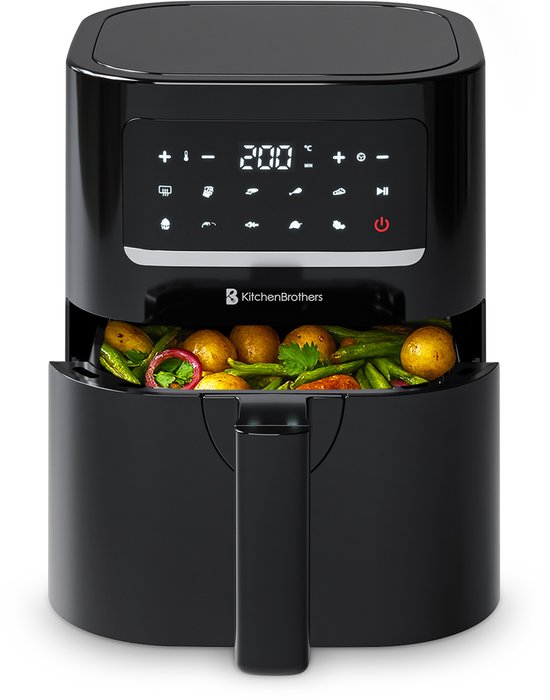 KitchenBrothers Mini Airfryer - 3,3 Liter - 1400W - PFAS-Vrij - 50ºC tot 200ºC - Kleine Heteluchtfriteuse voor 1, 2 en 3 Personen - 10 Kookprogramma's - Zwart
