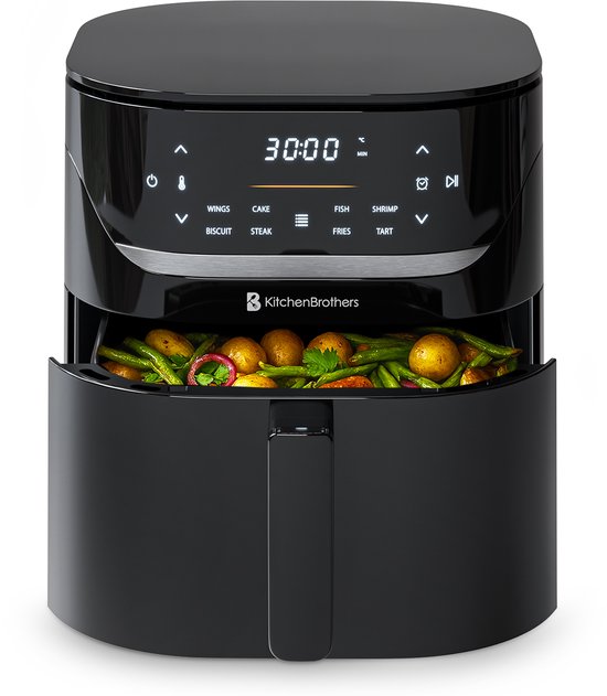 KitchenBrothers Airfryer XL - 5L - 1500W - PFAS-Vrij - Heteluchtfriteuse - 80ºC tot 200ºC - 8 Kookprogramma's - Zwart