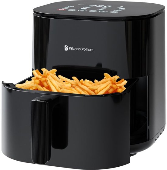 KitchenBrothers Airfryer XL - 5L - 2000W - PFAS-Vrij - Heteluchtfriteuse - Dual Heating - 80ºC tot 200ºC - 8 Kookprogramma's - Zwart