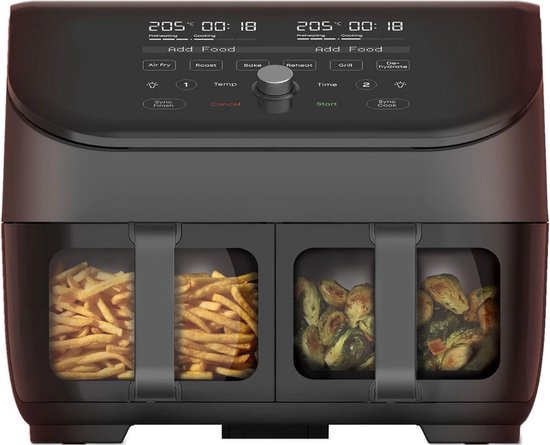 Instant Vortex Plus 7,6L Digitale Heteluchtfriteuse met ClearCook & Dubbele Mand 8 in 1 Slimme Programma's 1700W Zwart XL Capaciteit